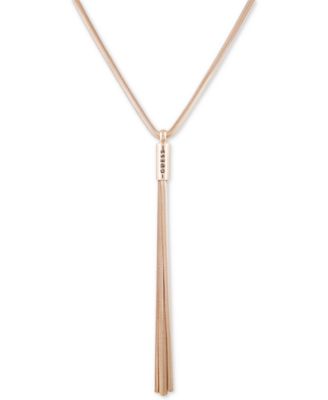 GUESS - Gold-Tone Logo & Tassel Snake-Chain Lariat Necklace, 28" + 2" extender