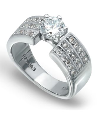 Macy's - Cubic Zirconia 3 Row Band Ring with Round Prong Set Stone in Fine Silver Plate
