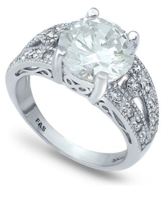 Macy's - Cubic Zirconia Round Center Stone Split Shank Ring in Fine Silver Plate