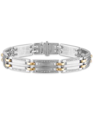 Macy's - Men's 1/5 Carat Diamond 8 1/2" Bracelet in 10k Yellow Gold and Sterling Silver