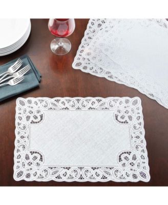 Violet Table Linens - Vinyl Lace Battenberg Embossed Floral Pattern, Rectangle, Place Mats