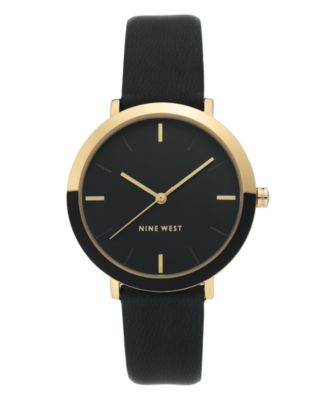 Nine West - Gold-Tone and Black Strap Watch, 36mm