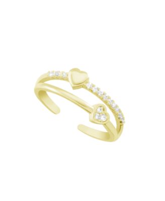 And Now This - Cubic Zirconia Double Row Heart Toe Ring in Gold Plate