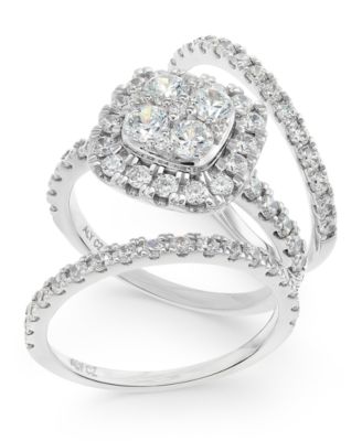 Macy's - Diamond Cluster 3-Pc. Bridal Set (2 ct. t.w.) in 14k White Gold