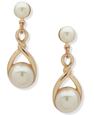 Anne Klein - Gold-Tone Imitation Pearl Twisted Drop Earrings