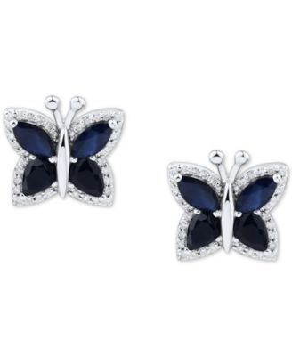 Macy's - Emerald (1-1/4 ct. tw.) & Diamond (1/6 ct. t.w.) Butterfly Stud Earrings in 14k Gold (Also in Ruby & Sapphire)
