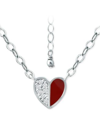 Giani Bernini - Cubic Zirconia & Enamel Heart Pendant Necklace in Sterling Silver, 16" + 2" extender