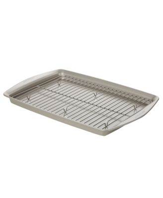 Rachael Ray - Nonstick Bakeware Jumbo 13" x 19" Cookie Pan with Roasting Rack, Silver