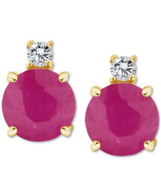 Macy's - Emerald (1 ct. t.w.) & Diamond Accent Stud Earrings in 14k Gold (Also in Ruby & Sapphire)