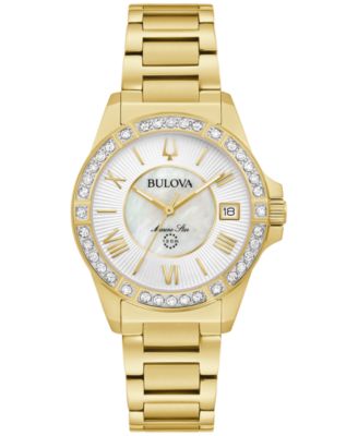 Bulova - Women's Marine Star Diamond (1/10 ct. t.w.) Gold-Tone Stainless Steel Bracelet Watch 32mm