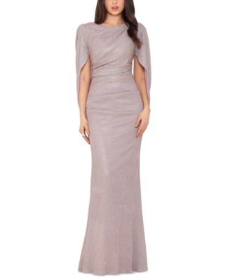 Betsy & Adam - Petite Cape-Back Metallic Gown