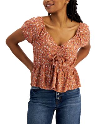 Hippie Rose - Juniors' Floral-Print Ruched Top
