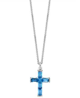 EFFY Collection - Blue Topaz Cross 18" Pendant Necklace (5 ct. t.w.) in Sterling Silver
