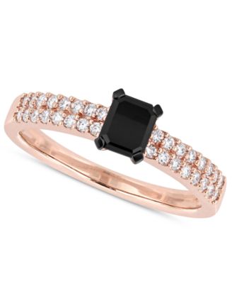 Macy's - Black Diamond (1/2 ct. t.w.) & White Diamond (1/4 ct. t.w.) Emerald-Cut Pav&eacute; Engagement Ring in 14k Rose Gold