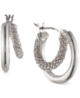 Lauren Ralph Lauren - Silver-Tone Small Pav&eacute; Split-Hoop Earrings, 0.65"