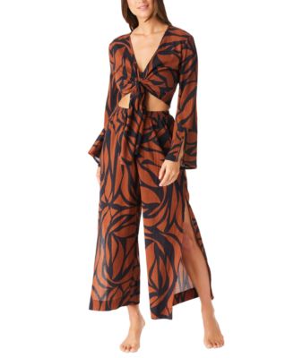 Sanctuary - Women's Animal-Print Cotton Cover-Up Top & Pants