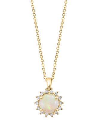 EFFY Collection - Ethiopian Opal (1-1/6 ct. t.w.) & Diamond (1/6 ct. t.w.) Halo 18" Pendant Necklace in 14k Gold