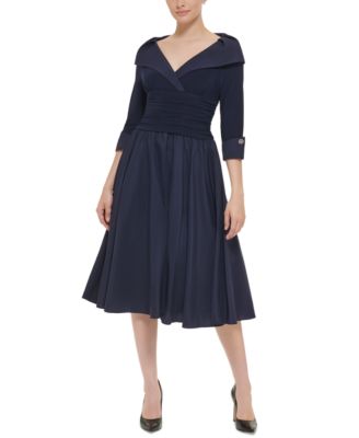 Jessica Howard - Petite 3/4-Sleeve Portrait-Collar Fit & Flare Dress