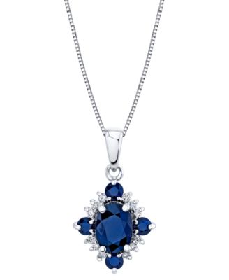 Macy's - Sapphire (1-3/8 ct. t.w.) & Diamond (1/10 ct. t.w.) Oval Halo 18" Pendant Necklace in 10k White Gold