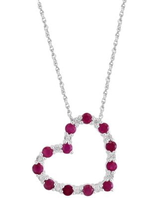 EFFY Collection - Ruby (1-1/3 ct. t.w.) & Diamond (1/20 ct. t.w.) Open Heart 18" Pendant Necklace in Sterling Silver