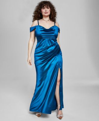 B Darlin - Trendy Plus Size Off-The-Shoulder Satin Gown