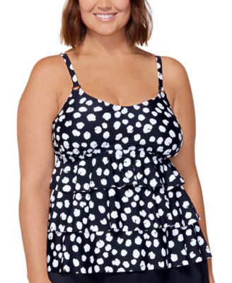 Island Escape - Plus Size Printed Triple-Tiered Underwire Tankini Swim Top