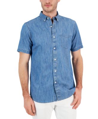 Club Room - Men's Chambray Short-Sleeve Button-Down Pocket Shirt