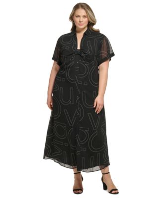 Calvin Klein - Plus Size Knot-Front Button-Down Logo Dress