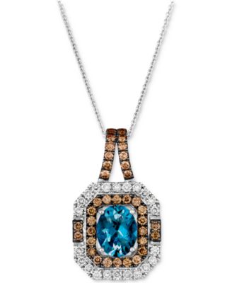 Le Vian - Deep Sea Blue Topaz (1-3/4 ct. t.w.) & Diamond (1-1/10 ct. t.w.) Halo Pendant Necklace in 14k White Gold, 18" + 2" extender