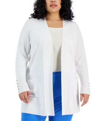 JM Collection - Plus Size Open-Front Long-Sleeve Cardigan