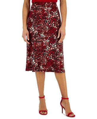 Kasper - Women's Pull-On Dot-Print Midi Skirt
