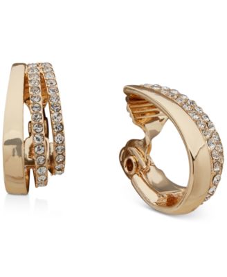 Anne Klein - Gold-Tone Crystal Small Triple Hoop Clip-On Earrings, 1"