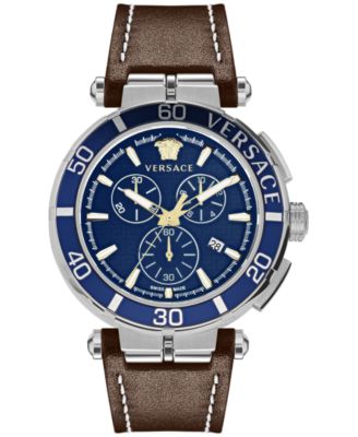Versace - Men's Swiss Chronograph Greca Brown Leather Strap Watch 45mm