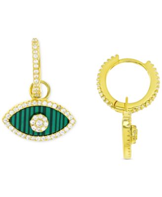 Macy's - Lab-Created Malachite & Cubic Zirconia Evil Eye Dangle Huggie Hoop Earrings