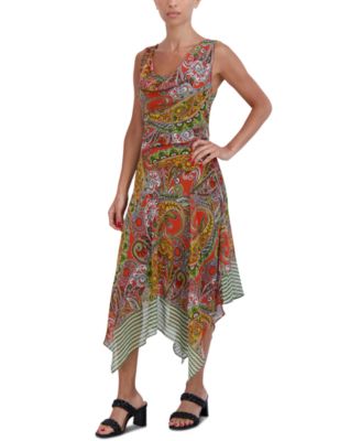 Robbie Bee - Women's Asymmetrical-Hem Paisley-Print Midi Dress