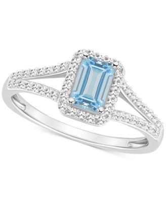 Macy's - Aquamarine (1/2 ct. t.w.) & Diamond (1/4 ct. t.w.) Split Shank Ring in Sterling Silver (Also in Opal)
