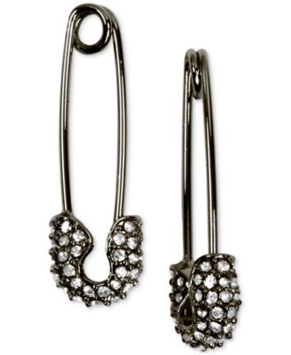 Karl Lagerfeld Paris - Hematite-Tone Crystal Pav&eacute; Safety Pin Earrings