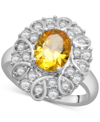 Macy's - Citrine (1-5/8 ct. t.w.) & Lab-Created White Sapphire (1-1/8 ct. t.w.) Looped Halo Ring in Sterling Silver