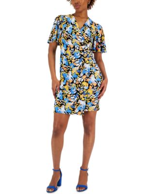 Kasper - Women's Floral Flutter-Sleeve Sheath Dress