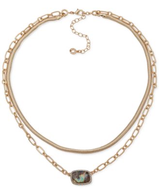 Anne Klein - Gold-Tone Pav&eacute; & Stone Mixed Chain Layered Pendant Necklace, 17" + 3" extender