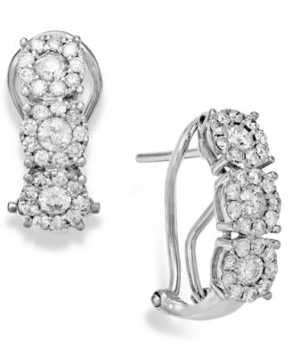 Macy's - Diamond (1 ct. t.w.) Cluster Flower Huggie Earrings in 14k White Gold