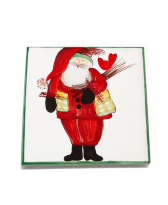 VIETRI - Old St. Nick Green Border with Wood Pile Trivet