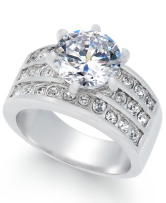 Charter Club - Fine Silver Plate Crystal Triple-Row Ring