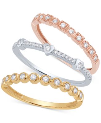 Macy's - 3-Pc. Set Diamond Stacking Rings (3/8 ct. t.w.) in 14k Gold, White Gold & Rose Gold