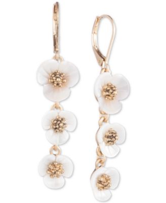 lonna & lilly - Gold-Tone & Imitation Mother-of-Pearl Flower Linear Drop Earrings