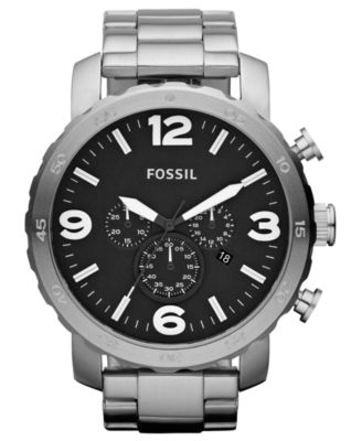 Fossil - Men's Chronograph Nate Stainless Steel Bracelet Watch 50mm JR1353