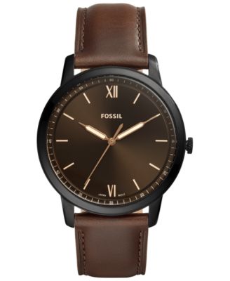 Fossil - Men's Minimalist Brown Leather Strap Watch 44mm