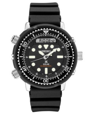Seiko - Men's Solar Analog-Digital Prospex Divers Black Silicone Strap Watch 47.8mm