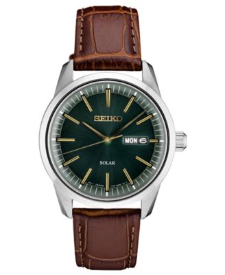 Seiko - Men's Solar Essentials Brown Leather Strap Watch 40mm