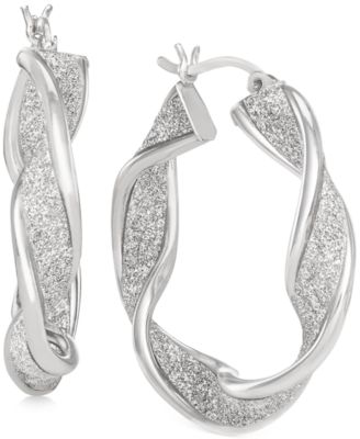 Macy's - Glitter Twist Hoop Earrings in Sterling Silver